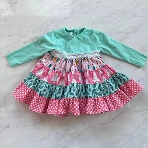 Ricrac & Ruffles girls Christmas holiday ls dress 24 mo twirly lace pink green